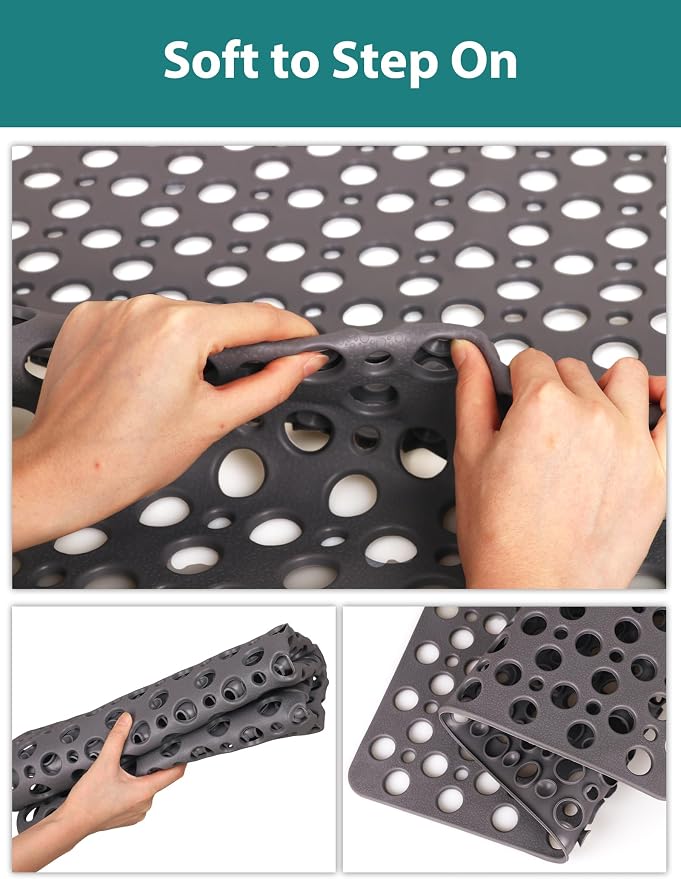 Extra Large Shower Mat, Yonala 47 x 32 Inch Non Slip Shower Mats for Inside Shower, Soft TPE Shower Floor Mat with Suction Cups and Drain Holes, Machine Washable Bathroom Shower Mat, Easy to Clean