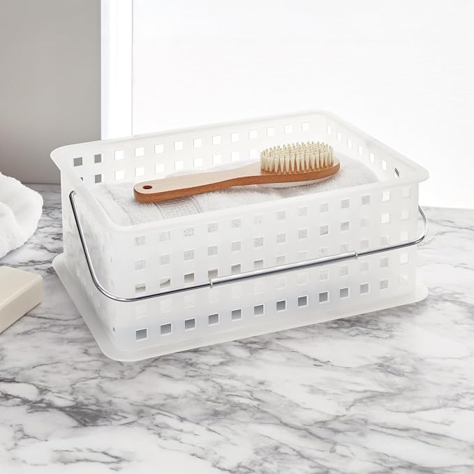 iDesign Portable Shower Caddy Basket for Dorm or Bathroom, Set of 3, Clear/Frost, Made in USA