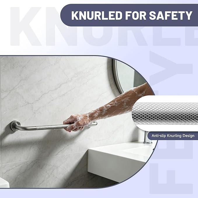 36 Inch Shower Grab Bar, Brushed Nickel Anti Slip Safety Bars, 304 Stainless Steel Bathroom Handrail, Handicap Grab Bars for Wall, Shower Grip Handle for Seniors Elderly Injury Assist Bath (1.25" Dia)