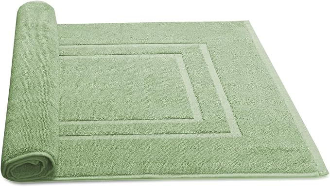 Feather & Stitch 2 Piece Towel Like Bath Mats (30x21 Inch) 100% Cotton Terry Bath Mats, Bathroom Shower Floor Mats [NOT A Bathroom Rug], Soft Absorbent Washable Mats - Pastel Green
