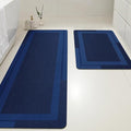 ACCUMTEK Non Slip Bath Mat, Thin Bathroom Rugs Fit Under Door, Quick Dry Bath Mats, Machine Washable Bath Rugs for Bathroom, Bathtub & Kitchen, Dark Blue/Bordered/24 x17+48"x20"