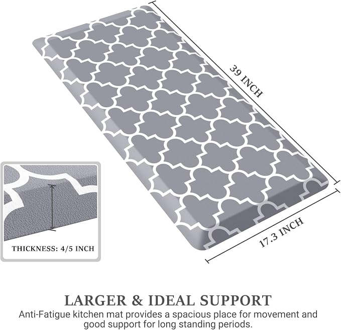 WISELIFE Anti Fatigue Floor Mat - 4/5 Inch Kitchen Mat Non Slip Waterproof Heavy Duty Ergonomic Comfort Mat Durable for Home, Office, Sink, Laundry,(17.3" x 39", Grey)