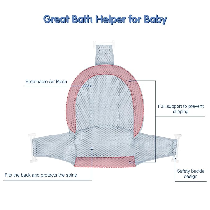 Colorlife Baby Bath Seat Support Net Infant Bathing Seat Support Mat, Adjustable Comfortable Non-Slip Three-Pointed Baby Shower Net Bathtub Sit Up Mesh for Newborn 0-12 Months-Gray(No Bathtub)
