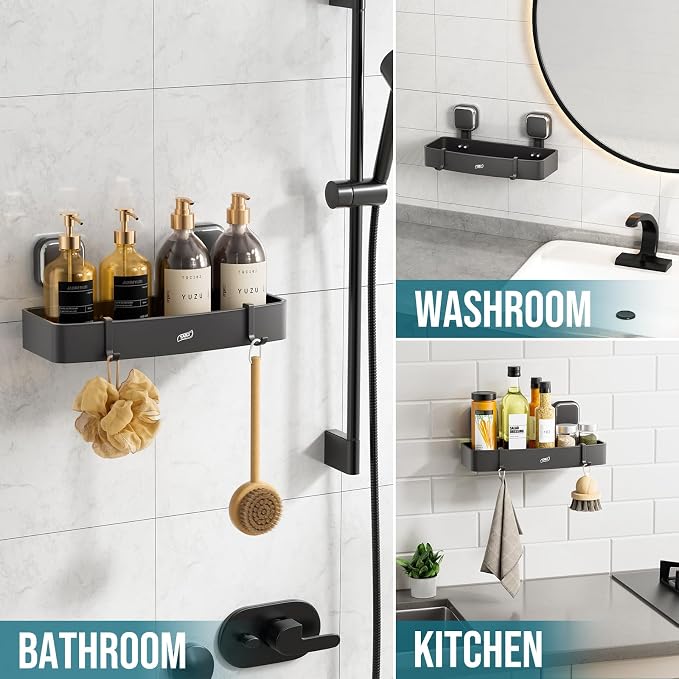 TAILI Shower Caddy Suction Cup, Heavy Duty Shower Organizer for Bathroom, Removable Shelves for Inside Shower, Wall Mounted Aluminum Storage for Bathroom Holder, Dark Gray