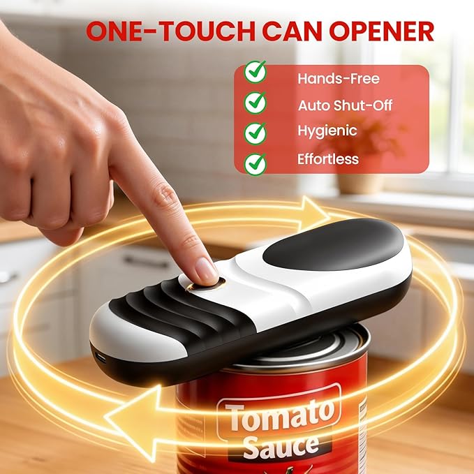 One Touch Electric Can Opener Fits Almost All Can Sizes for Seniors with Arthritis, Rechargeable Smooth Edge Can Opener with Magnetic Cover Catch, Food Safe Kitchen Gadget