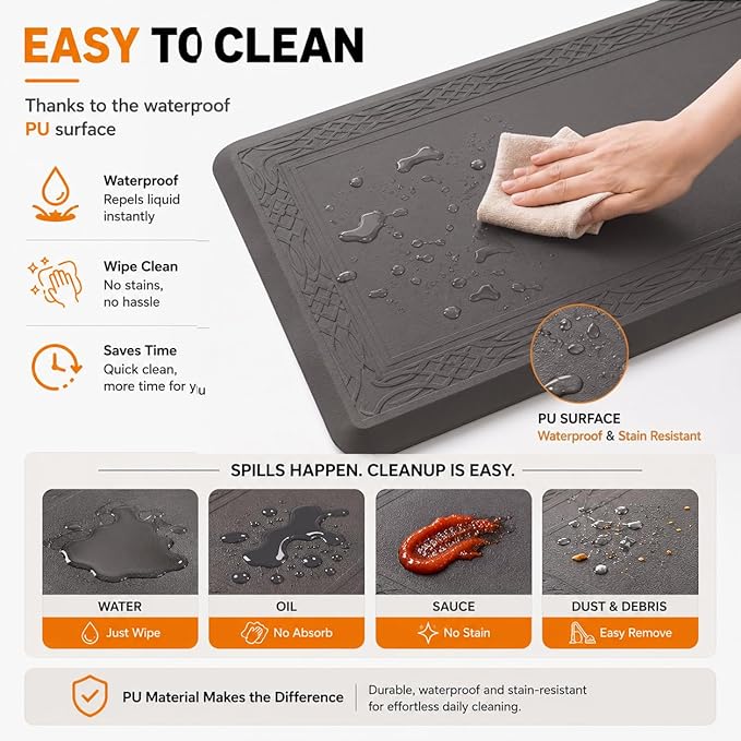24 x 60 Inch Extra Support Anti Fatigue Comfort Kitchen Mat, Waterproof Long Kitchen Runner, Non-Slip Standing Desk Mat, Commercial Pads for Offices, Home, Garages (Bordeaux Grey, 24'' x 60'')