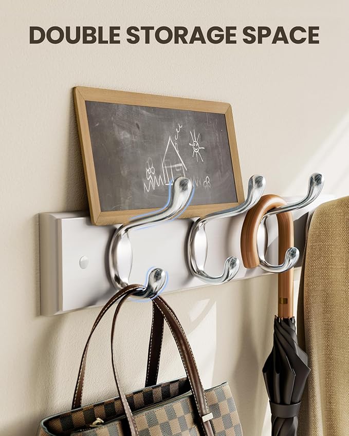 AMADA HOMEFURNISHING Coat Rack Wall Mount 2 Pack, Coat Hooks Wall Hooks Coat Hangers for Wall, Hat Racks Hooks for Hanging Coats Wall Mounted, 15.7" L x 2.8" W x 0.6" H, White