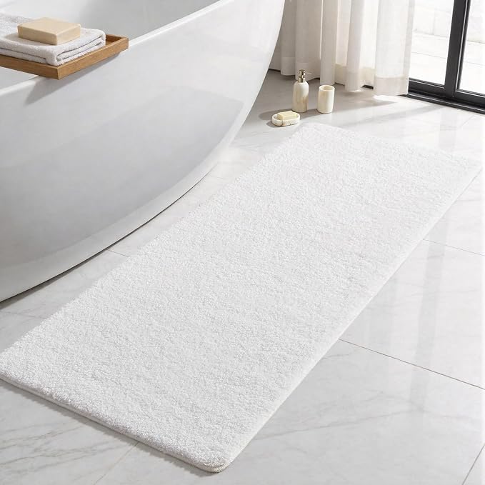 TYUU Bathroom Runner Rug, Ultra Soft Long Bath Mat Machine Washable Super Absorbent Quick Dry Bathroom Runner Rugs 24 x 60 Non Slip, White 24" x 60"