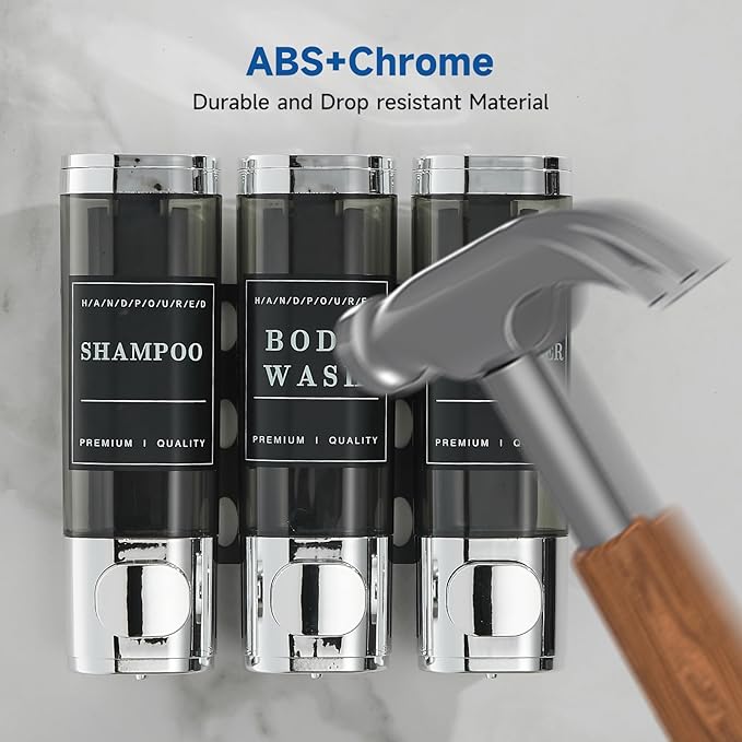 Shower Shampoo Dispenser 3 Chamber No Drill Wall-Mounted,Shampoo and Conditioner Dispenser Shampoo for Shower Wall Mounted Body Wash for Bathroom,Chrome