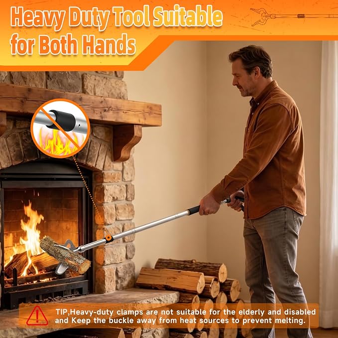 Heavy Duty Reacher Grabber Pickup Tool,67inch Extra Long Fireplace Fits Grabber Reacher Tool Aluminum Alloy Trash Picker Wide Jaws Hollow Wood Grabber Tool Log BBQ Tongs Study Durable Handle