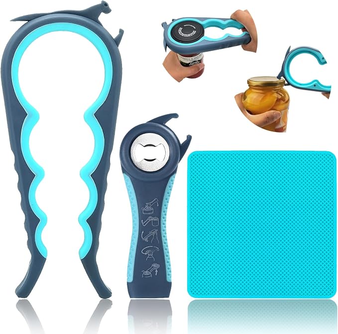 Jar Opener for Weak Hands, 5 in 1 Bottle Opener for Seniors with arthritis | Multifunction Lid Opener, Adjustable, Non-slip, Effortlessly Open Jars Bottles and Ring Pull Cans,Included Rubber Gripper Pad