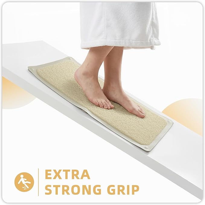 Upgraded Anti Slip Shower Mat for Inside Shower,Non Slip Bathtub Mat with Suction Cups,Shower Floor Mat,Scrubber Mats,Easy to Clean,Quick Dry,Easy Drainage,Loofah Bath Mat for Tub,Beige,17''x32''