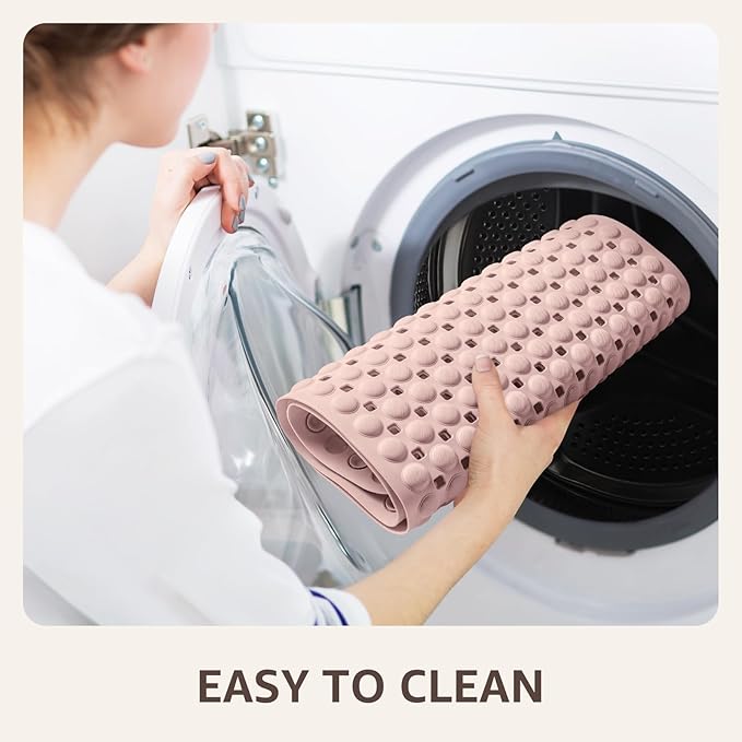 OTHWAY Bath Tub Shower Mat Non Slip, Bathtub Floor Liner Mats for Inside Shower Bathroom, Suction Cups and Drain Holes for Feet Scrubbing, Machine Washable, Soft on Feet, 35x16 Inch, Light Pink