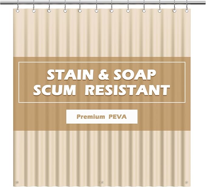 EHZNZIE Beige Shower Curtain Liner 72x72, PEVA Waterproof Bath Curtain, No Chemical Smell, 3 Weighted Magnets, Durable with Rustproof Metal Grommets