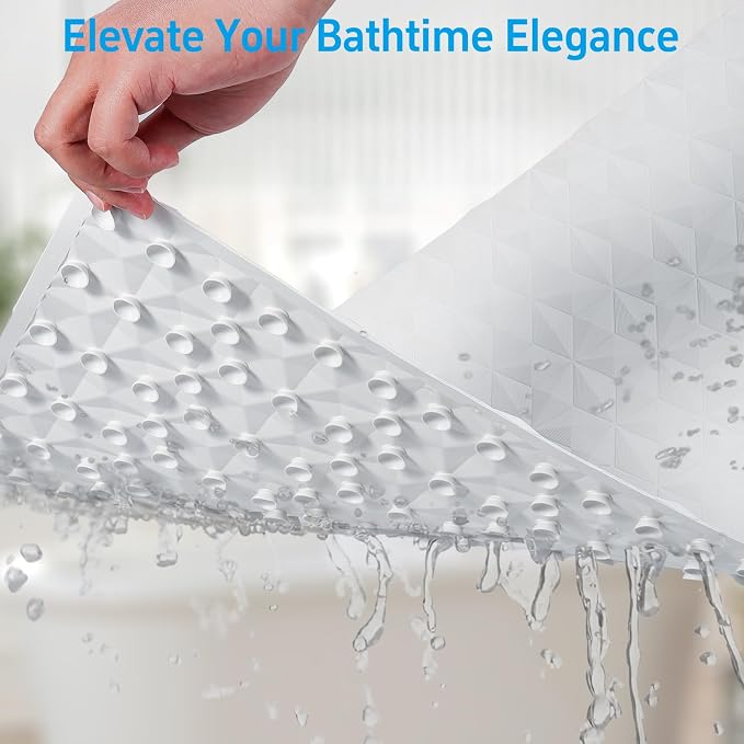 Non Slip Bathtub Mat for Bath Tub Shower Safety - Natural Rubber Mat with Suction Cups ＆ Drain Holes - BPA/PVC Free Large Bathroom Mat - Machine Washable - Unique Diamond Pattern - 17 × 35 Inch