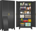 75" Black Tall Metal Garage Storage Cabinet with 2 Doors and 5 Adjustable Shelves,Kitchen Pantry Cabinet,File Cabinet,Steel Tool Cabinet for Home,Office,Garage,School,Warehouse