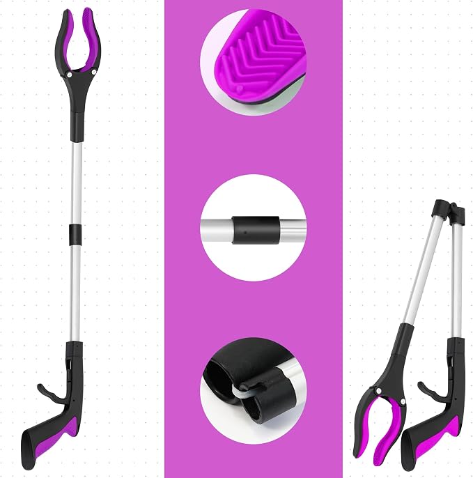 Grabber Reacher Tool - 2 Pack 32” Reacher Grabber Tool with Strong Magnetic and Swivel Head - Pick Up Stick Grabbers for Seniors, Trash, Surgery Recovery Must Haves Gifts(Pink)