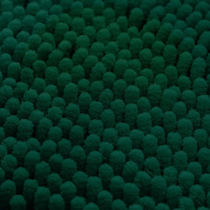 HOMEIDEAS 3 Pieces Bathroom Rugs, Ultra Soft Non Slip Absorbent Chenille Toilet Bath Mat Set (Dark Green)