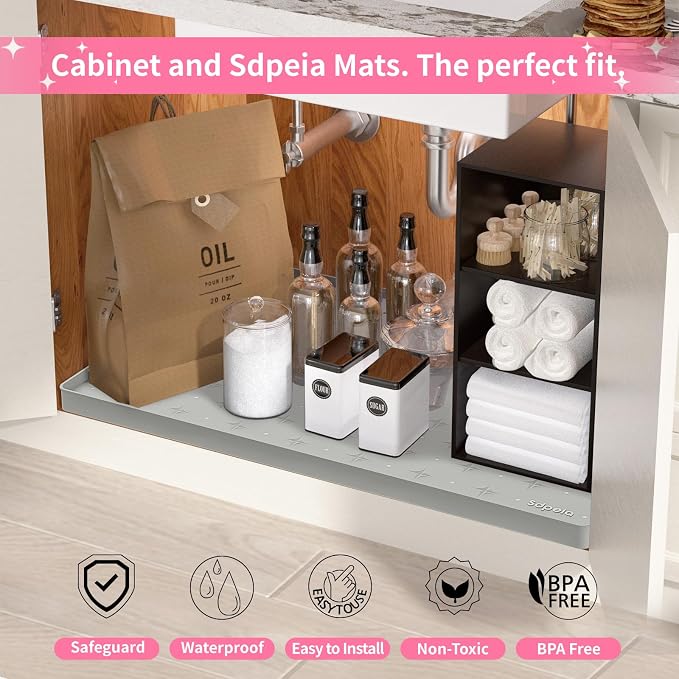 Sdpeia Under Sink Mat 28"×22" Waterproof Silicone Cabinet Liner & Sink Protector for Kitchen & Bathroom, Multi-Purpose Organizers Tray for Pets, Laundry, Cat Litter Mat