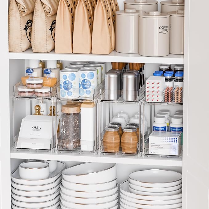 Yieach 2 Tier Pull Out Cabinet Organizer and Medicine Cabinet Storage for Supplement,Vitamin,Medication and Pill Bottle,10.4" Deep Pantry Organizers Drawer,Under Sink Organizer for Bathroom,Cupboard