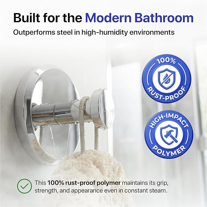 HOME SO Suction Cup Hooks for Shower & Bathroom Towel Holder 4-Pack – Suction Cups Hooks for Hanging Towels, Robes, & Coats - Tiles, Glass Door or Mirror – Shower Hooks & Towel Hooks Organizer -Chrome