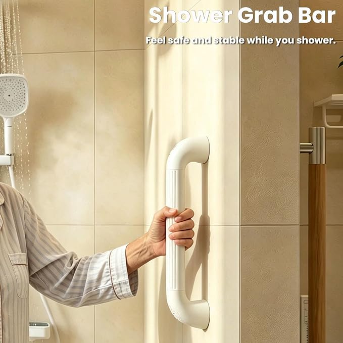 R&T 18" Bathroom Grab Bar for Shower & Bathtub, Anti-Slip Textured PP Grip, Heavy Duty Support Rail Safety Handrail for Seniors, Elderly, Disabled & Injury Recovery