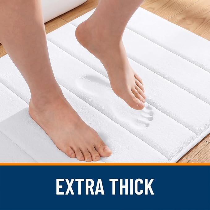 OLANLY Memory Foam Long Bathroom Rugs Runner 59x20, Super Soft Absorbent Bath Mat, Quick Dry, Machine Washable Shower Floor Rugs, Bathmat Carpet, Bathroom Home Decor Accessories, White