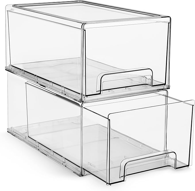 Sorbus Large Clear Stackable Storage Drawers – 4-Pack Plastic Organizer Bins with Handles – Stackable Pull-Out Storage Drawers for Closet, Pantry, Office, Bathroom, Craft, and Toy Organization