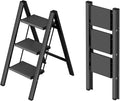 Taranta 3 Step Ladder,Aluminum Lightweight Folding 3 Step Stool with Anti-Slip Wide Pedal,330lbs Capacity Step Ladder for Household,Kitchen,Office - Black