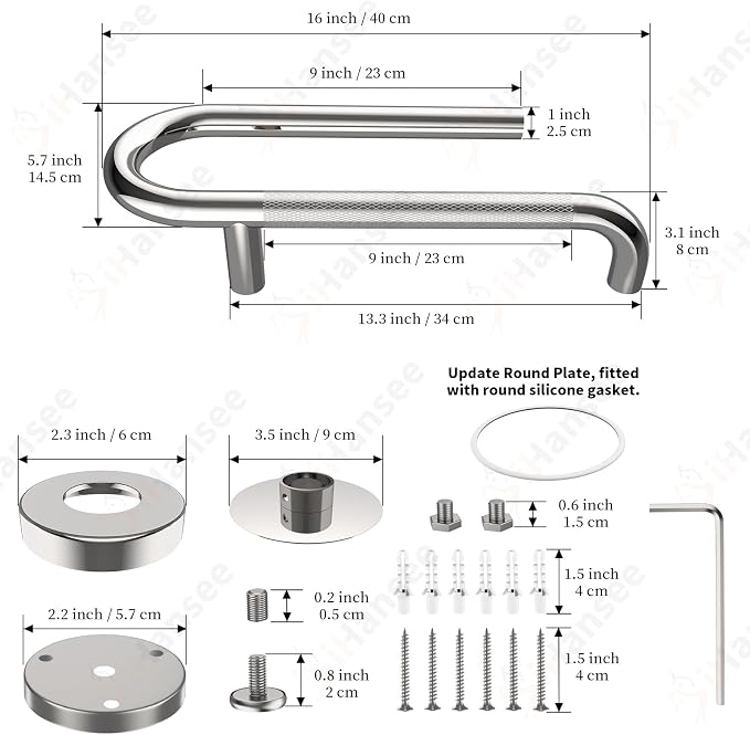 𝐔𝐩𝐠𝐫𝐚𝐝𝐞𝐝 Toilet Grab Bars 16 Inch - Toilet Paper Holder Grab Bar Stainless Steel Knurled Toilet Grab Bars for Seniors Bathtub Bathroom Rails for Elderly Safety Balance Support, Chrome