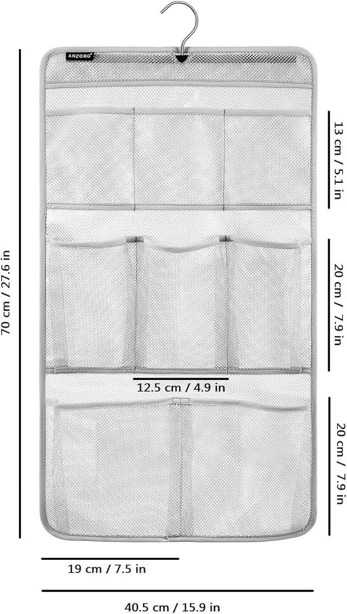 Mesh Shower Organizer Hanging Caddy Quick Dry Bathroom Storage for Toiletry Accessories with Rotating Hanger (8 Pockets)