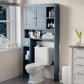 Over The Toilet Storage Cabinet with 7 Shelves, Imitation Walnut Grain Above Toilet Bathroom Organizer with Toilet Paper Holder Stand, Space Saver for Restroom, Laundry, Bathroom (Navy Blue)