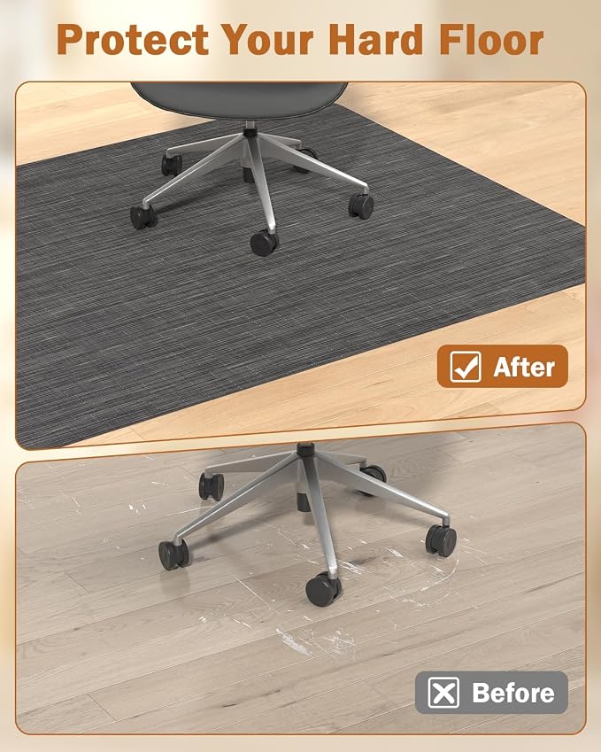 Blvornl Office Chair Mat for Hardwood Floor, 47.2"*60" Desk Computer Chair Mat for Hard Wood, Large Anti-Slip Hard Floor Protector for Rolling Chair, PVC Desk Rug for Office Black