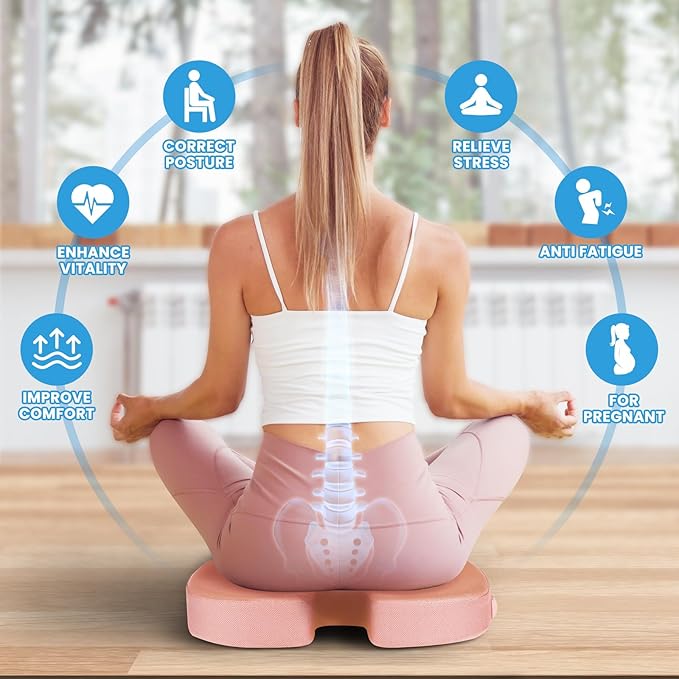 TushGuard Seat Cushion for Office Chair Memory Foam Non-Slip Cushion Back, Relief Chair Pad, Butt Pillow for Office, Car, Computer Desk, Pink, X-Large