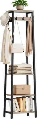 Coat Rack Freestanding, Coat Stand with 3 Shelves and 7 Hooks, Hall Tree Free Standing, Clothes Rack Stand Organizer, Industrial Style, Greige and Black