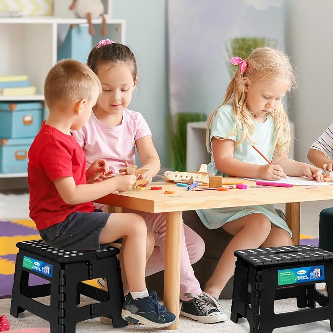 Dyforce 9 Inch Folding Step Stool for Kids and Adults, Collapsible Light-Weight Foot Stools Foldable for Toddler, Kitchen, Bathroom, 300 lb Capacity (Black)