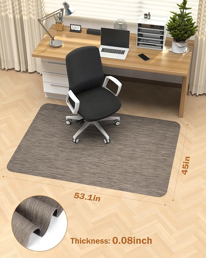Blvornl Office Chair Mat for Hardwood Floor, 45"*53.1" Desk Computer Chair Mat for Hard Wood, Large Anti-Slip Hard Floor Protector Rolling Chair Mat, PVC Mat Desk Rug for Office and Home Dark Brown