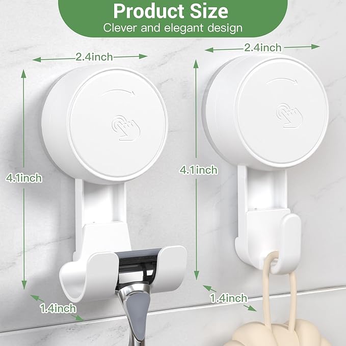 LUXEAR Suction Hooks Powerful Vacuum Suction Cup Hooks-2PACK Razor 2pack Single White