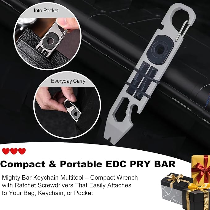 EDC Pry Bar, mighty bar, Keychain Crowbar, Multi Functional Pocket Pry Bar with Wrench,Ratchet screwdrivers, Can Box and Bottle Opener, Versatile Companion for Everyday Carry and Camping Accessories