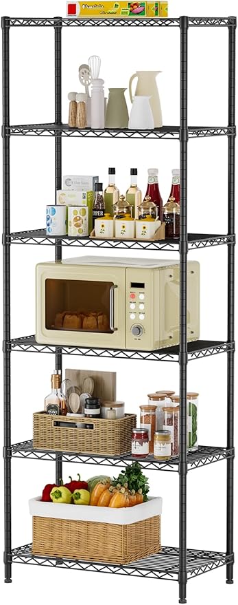 SINGAYE Shelf Wire Shelving Adjustable Storage Shelves Rack Standing Units for Kitchen Closet Laundry Bathroom Organizers Metal Pantry Narrow Mesh Gaps 14" D x 24" W x 72" H Black