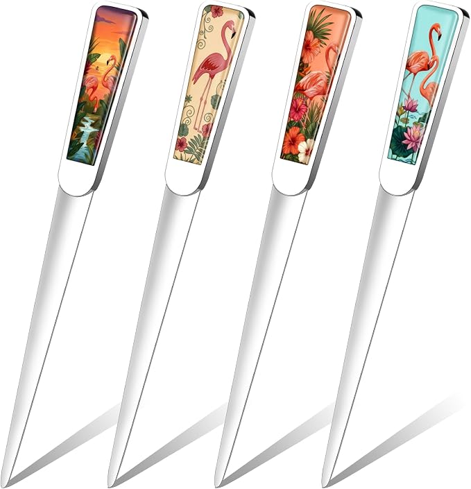 Chuangdi 4 Pieces Letter Opener Knife Fancy Stainless Steel Envelope Openers Slitter Lightweight Mail Opener Tool for Women Men Graduation Gift Office Home School Supplies(Flamingo Style)