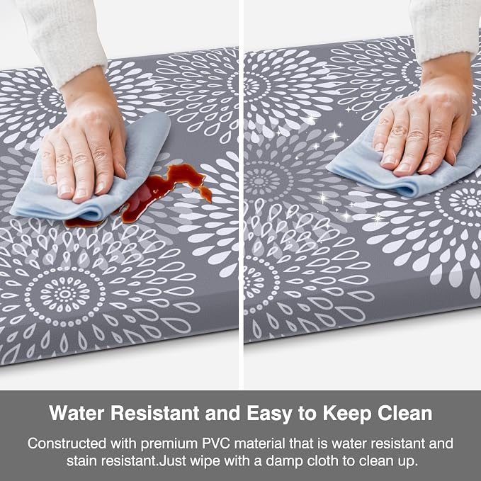 LuxStep Kitchen Mats for Floor,0.47 inch Thicker Cushioned Rug Anti-Fatigue Mats for Kitchen Decor Accessories,Waterproof Non-Slip Mats and Rugs Set for Office,Laundry 17.3"×29"+17.3"×47",Grey