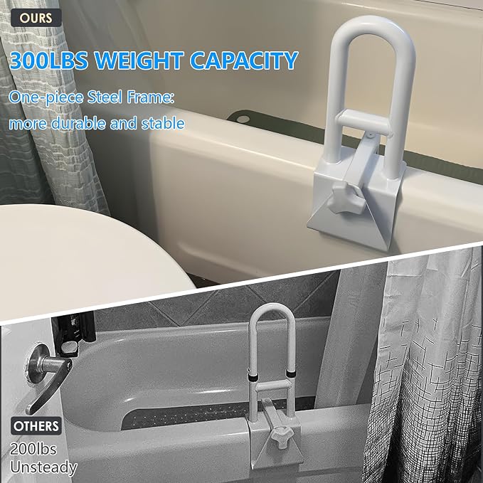 Bathtub Safety Rail, Heavy Duty Bath and Shower Grab Bar for Seniors and Elderly, Safety Assistance Bathtub Handle with Adjustable Clamp, Fits Tub Width 3 to 7 Inches, Supports Up to 300lbs