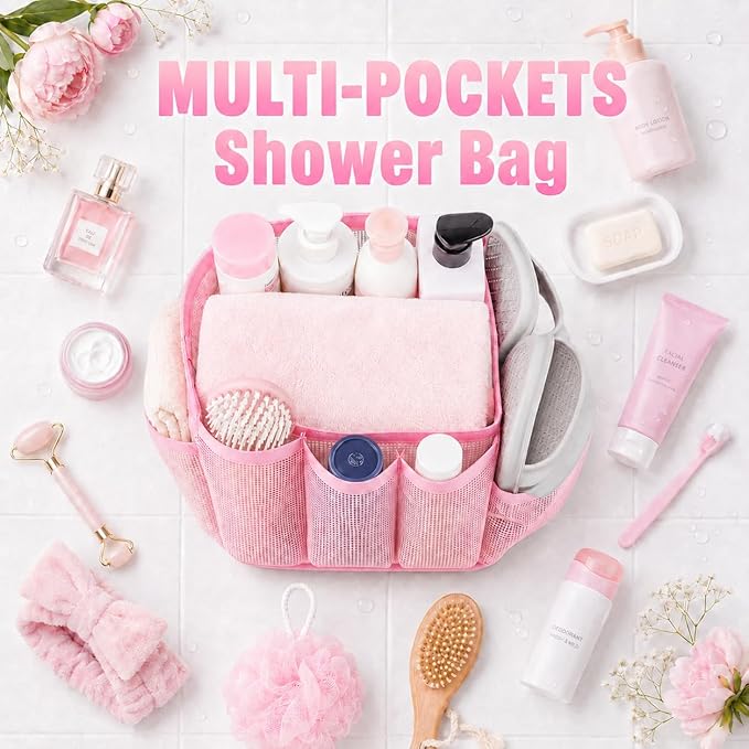 Attmu Mesh Shower Caddy Portable for College Dorm Room Camping Essentials, Shower Caddy Dorm with 9-Pockets, Large Capacity Hanging Basket Bathroom Bag for Toiletry, Swimming, Gym, Camp, Beach