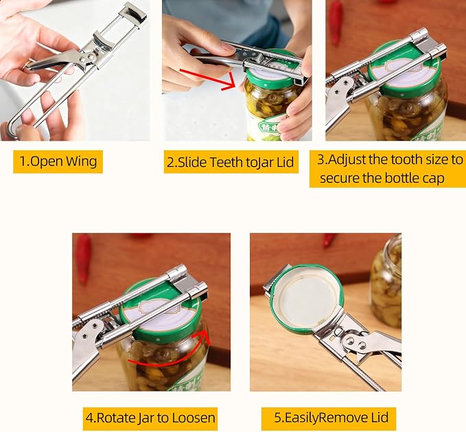 2 Pack Adjustable Stainless Steel Jar Opener, Easy Grip Manual Bottle & Tight Lid Opener for Elderly, Arthritis, Women and Children
