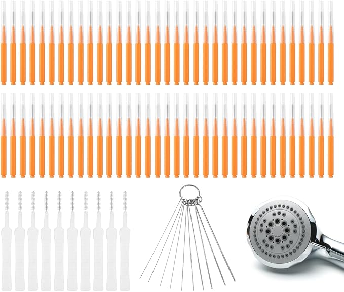 90 Pcs Shower Head Cleaner Tool Set, Small Hole Nozzle Cleaning Brushes & Stainless Steel Cleaning Needles, Multi Size Picks with Caps for Bathroom and Household Gaps