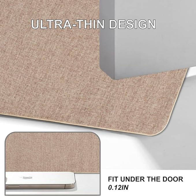 Indoor Door Mat, 1/10 in Ultra Thin Door Mat, Non-Slip Natural Rubber Backing Inside Doormat, Washable, Low-Profile Entrayway Mats, Durable Dirt Trapper for Various Entrance, 47''X24'', Khaki