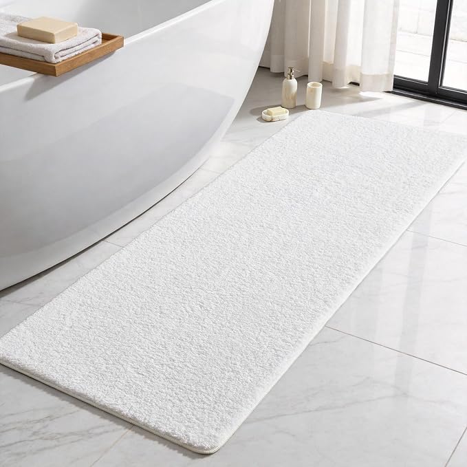 TYUU Bathroom Runner Rug, Ultra Soft Long Bath Mat Super Absorbent Quick Dry Bathroom Runner Rugs 24 x 72 Non Slip Washable, White 24" x 72"