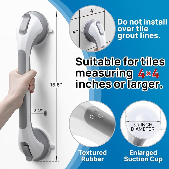 Suction Cup Grab Bar for Shower – Bathroom Safety Handle, Non-Slip Shower Handle for Elderly, Seniors & Handicap Support