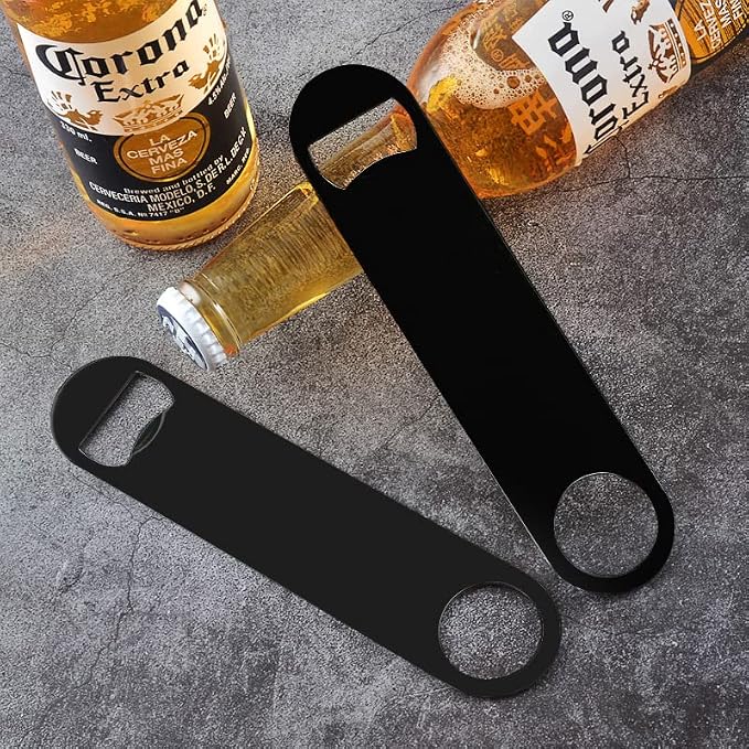 KTOJOY 4 PACK Stainless Steel Flat Bottle Opener, Beer Bottle Opener, 7inch, with Exquisite Packaging, for Kitchen, Bar or Restaurant, Black,